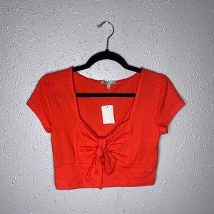 Coral Tie Bow Summer Crop Top